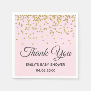 Cute Blush Pink Gold Glitter Thank You Baby Shower Napkins