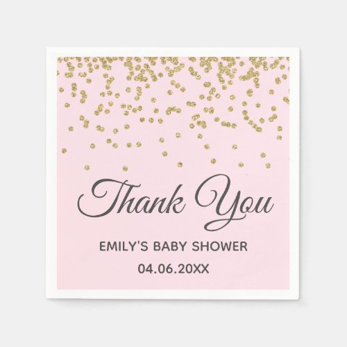 Cute Blush Pink Gold Glitter Thank You Baby Shower Napkins