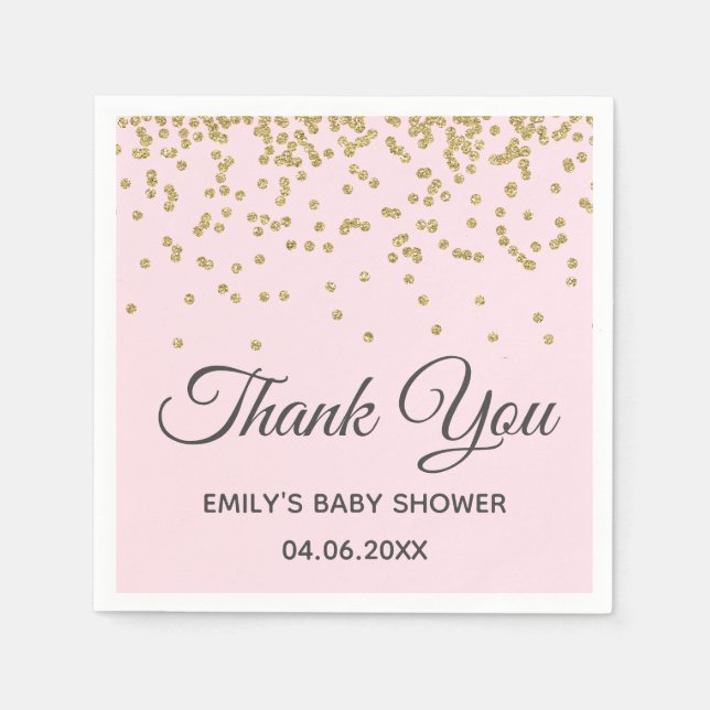 Cute Blush Pink Gold Glitter Thank You Baby Shower Napkins (Front)