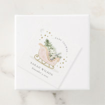 Cute Blush Pink Gold Winter Sleigh Baby Shower Favor Tags