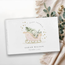 Cute Blush Pink Gold Winter Sleigh Baby Shower Guest Book