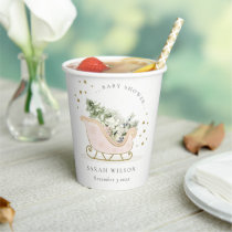 Cute Blush Pink Gold Winter Sleigh Baby Shower Paper Cups