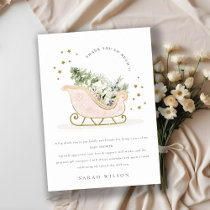 Cute Blush Pink Gold Winter Sleigh Baby Shower Thank You Card