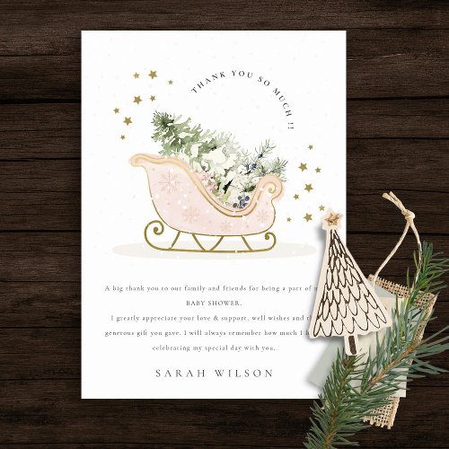 Cute Blush Pink Gold Winter Sleigh Baby Shower Thank You Card