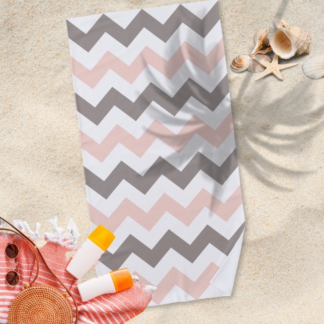 Cute Blush Pink Gray Chevron Pattern Beach Towel (Creator Uploaded)