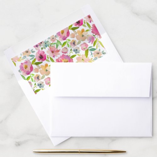 Cute Blush Pink Greenery Foliage Floral Watercolor Envelope Liner