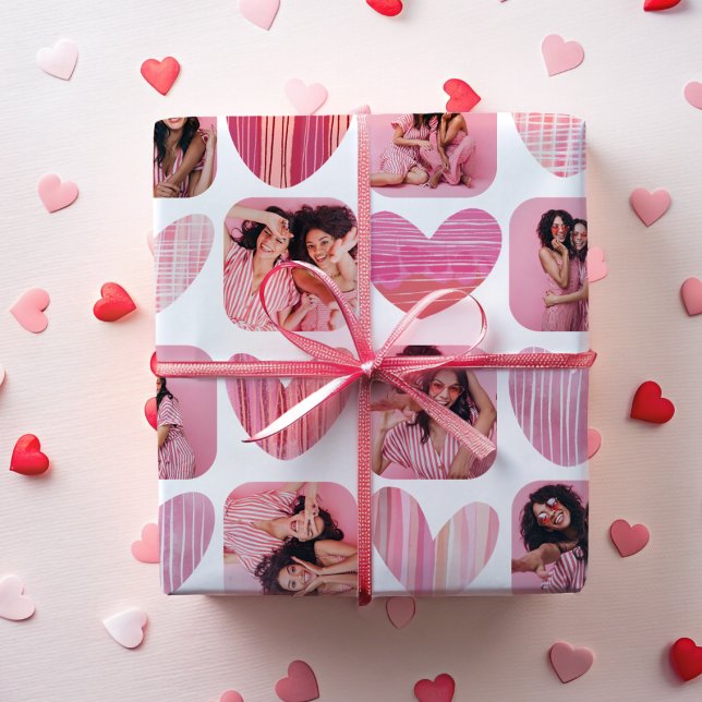 Cute Blush Pink Hearts & Photo Keepsake Wrapping Paper Sheets (Creator Uploaded)