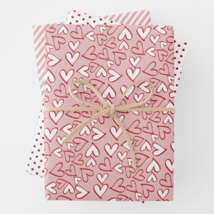 Cute Blush Pink Hearts Stripes Polka Dots Pattern Wrapping Paper Sheets