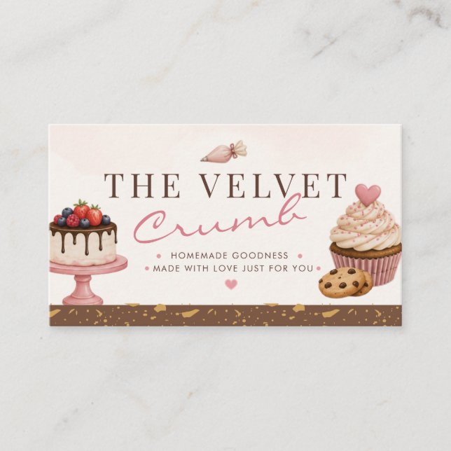 Cute Blush Pink Home Bakery QR Code Business Card (Front)