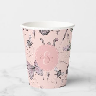 Cute Blush Pink Insects Monogram