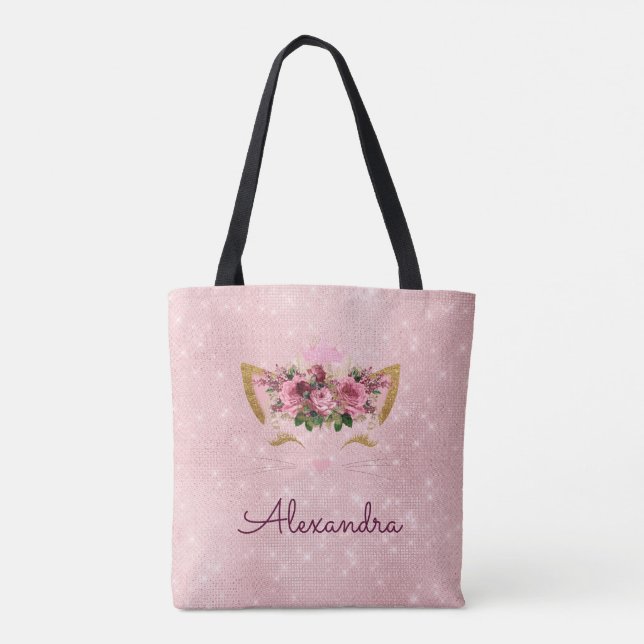 Cute Blush Pink Kitty Monogram Party Tote Bag (Back)