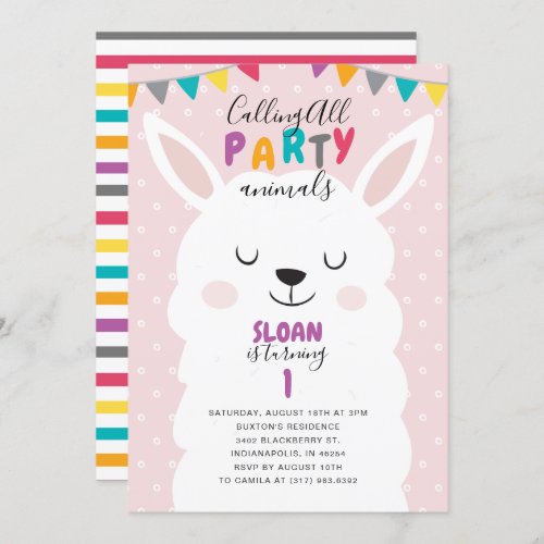 Cute Blush Pink Lama Fun Fiesta Birthday Party Invitation