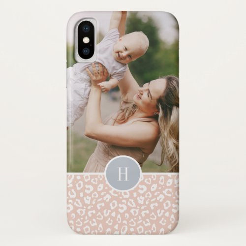 Cute Blush Pink Leopard Print Monogram  Photo iPhone XS Case