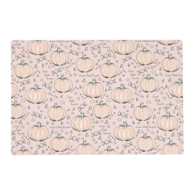 Cute Blush Pink Little Pumpkin Fall Baby Shower Placemat (Front)