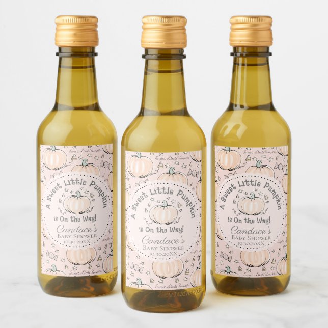Cute Blush Pink Little Pumpkin Fall Baby Shower Wine Label (Bottles)