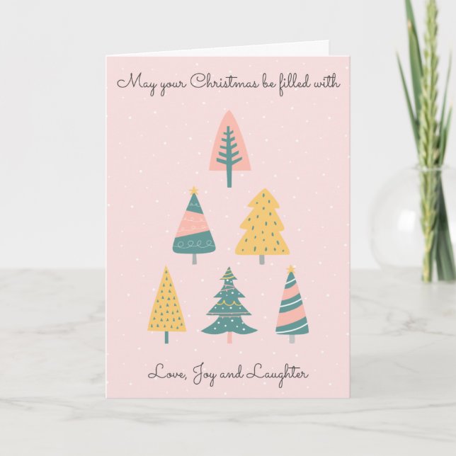 Cute blush pink Modern Christmas Tree Festive Card (Front)