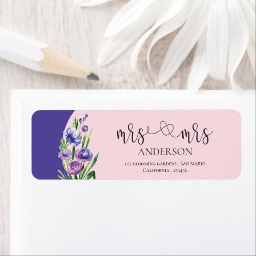 Cute Blush Pink Mr Mrs  Floral Wedding Address Label