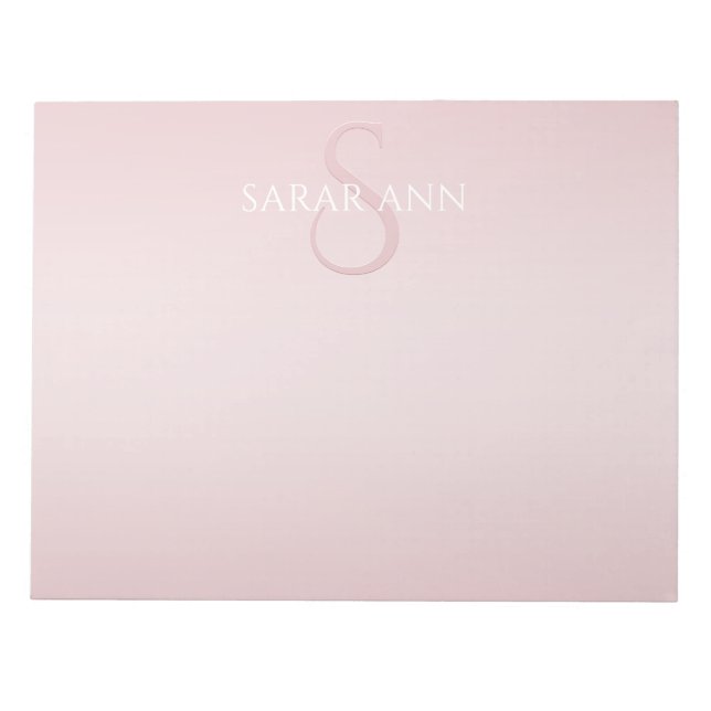Cute Blush Pink Ombre Monogram & Name Notepad (Front)