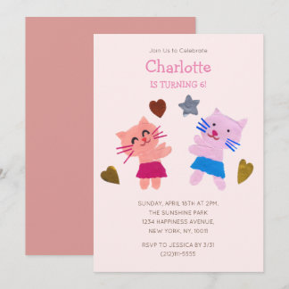 Cute Blush Pink Paper collage cats & gift birthday Invitation