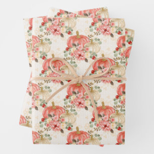 Cute Blush Pink Peach Cream Watercolor Pumpkin Wrapping Paper Sheets