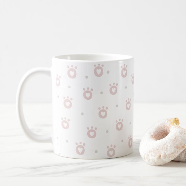 Cute Blush Pink Pet Paws & Hearts Mug (With Donut)