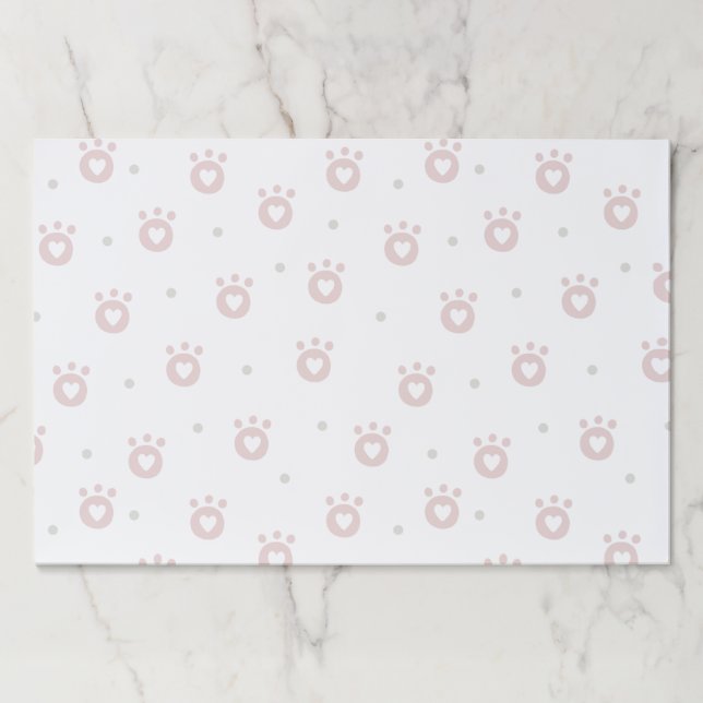 Cute Blush Pink Pet Paws with Hearts Placemat (Front)