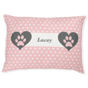 Cute Blush Pink Polka Dotted Paw Print Dog Bed
