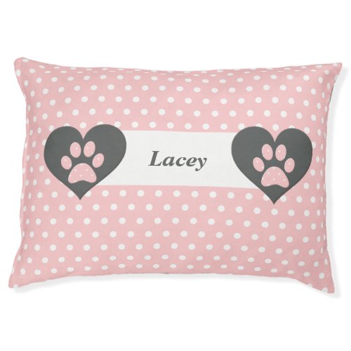 Cute Blush Pink Polka Dotted Paw Print Dog Bed