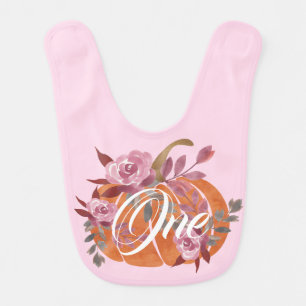 Cute Blush Pink Purple Floral Little Pumpkin One Baby Bib