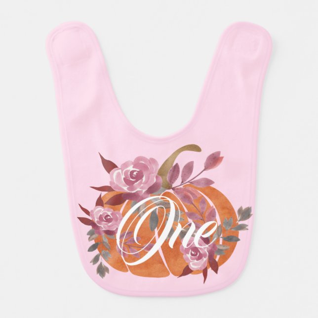 Cute Blush Pink Purple Floral Little Pumpkin One Baby Bib (Front)