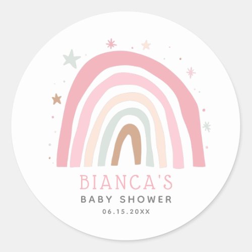 Cute Blush Pink Rainbow Baby Shower Classic Round Sticker