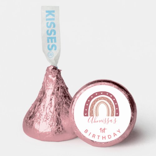 Cute Blush Pink Rainbow Calligraphy Birthday  Hersheys Kisses