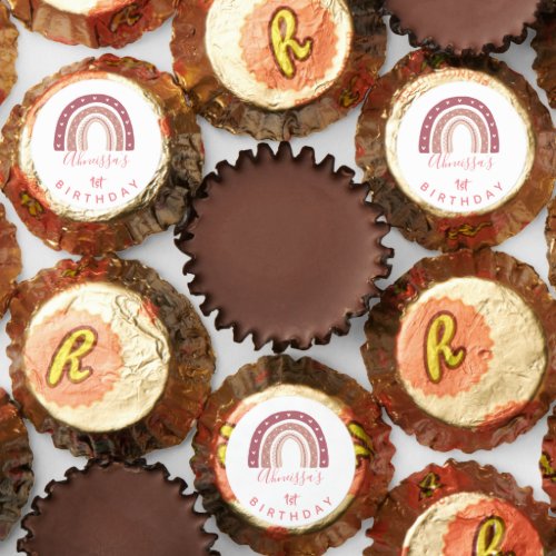 Cute Blush Pink Rainbow Calligraphy Birthday Reeses Peanut Butter Cups