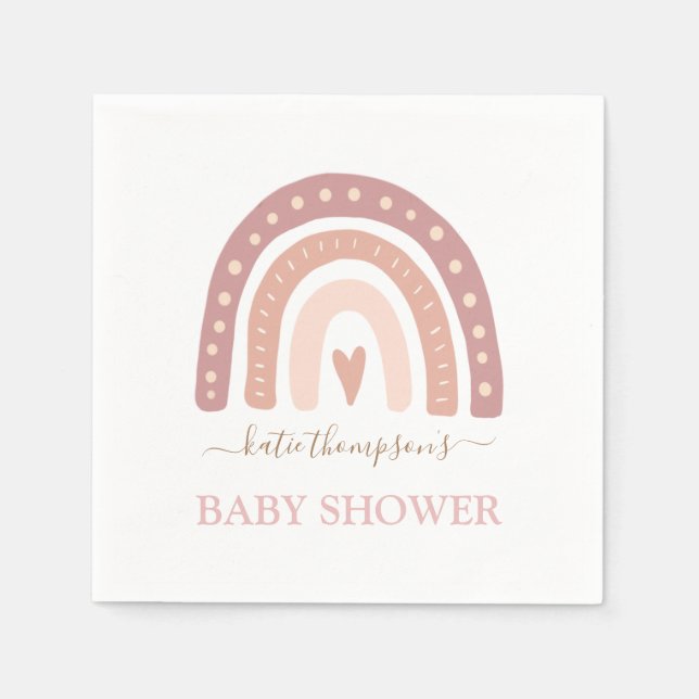 Cute Blush Pink Rainbow Girl Baby Shower Napkins (Front)