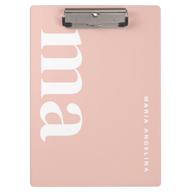 Cute Blush Pink School Monogram Name  Clipboard (Front)