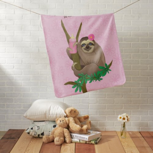 Cute Blush Pink Sloth Floral Birth Stats Custom Baby Blanket