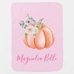 Cute Blush Pink Spring Floral Little Pumpkin Name Baby Blanket