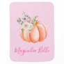 Cute Blush Pink Spring Floral Little Pumpkin Name Baby Blanket