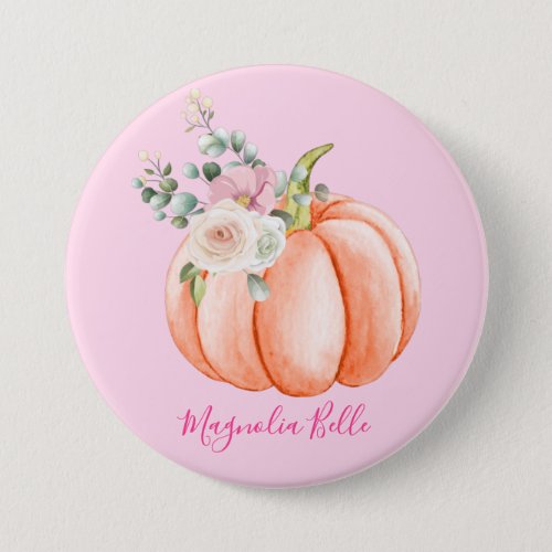 Cute Blush Pink Spring Floral Little Pumpkin Name Button