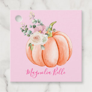 Cute Blush Pink Spring Floral Little Pumpkin Name Favor Tags