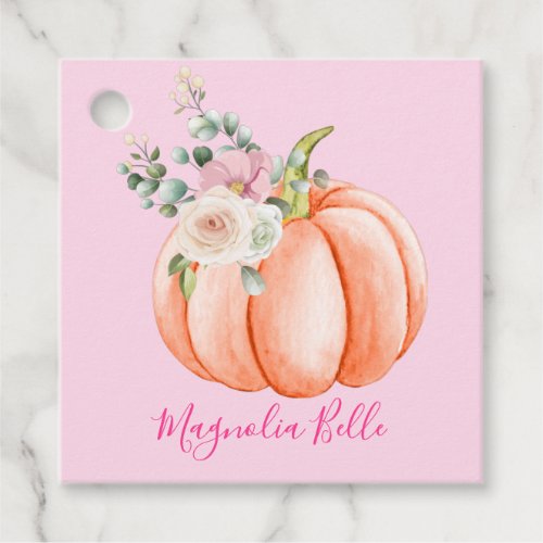 Cute Blush Pink Spring Floral Little Pumpkin Name Favor Tags