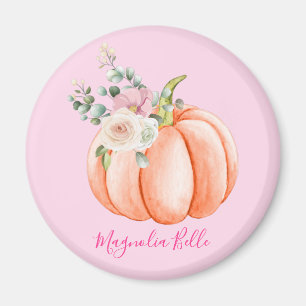 Cute Blush Pink Spring Floral Little Pumpkin Name Magnet