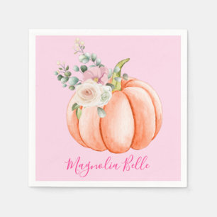 Cute Blush Pink Spring Floral Little Pumpkin Name Napkins