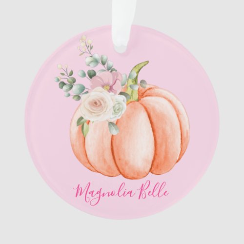 Cute Blush Pink Spring Floral Little Pumpkin Name Ornament