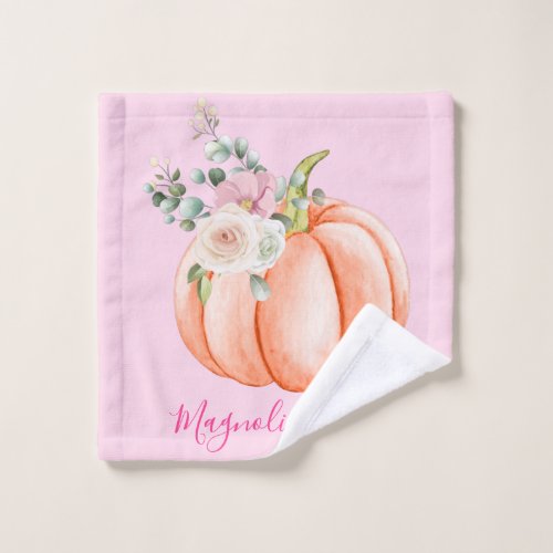 Cute Blush Pink Spring Floral Little Pumpkin Name Wash Cloth