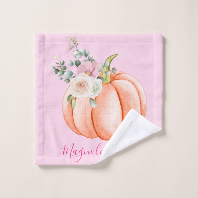 Cute Blush Pink Spring Floral Little Pumpkin Name Wash Cloth (Wash Cloth)