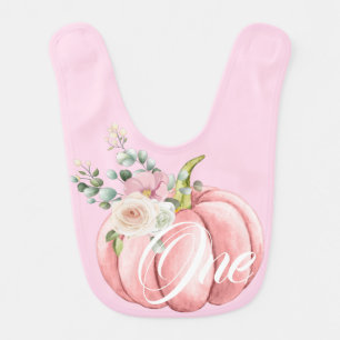 Cute Blush Pink Spring Floral Little Pumpkin One Baby Bib