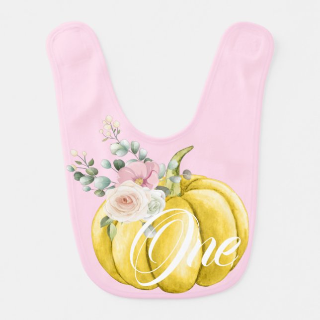 Cute Blush Pink Spring Floral Little Pumpkin One Baby Bib (Front)