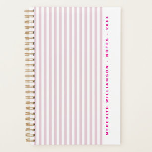 Cute Blush Pink Stripe Modern Personalized Planner