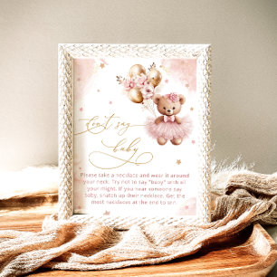 Cute Blush Pink Teddy Bear Don't Say Baby Game  Po Poster